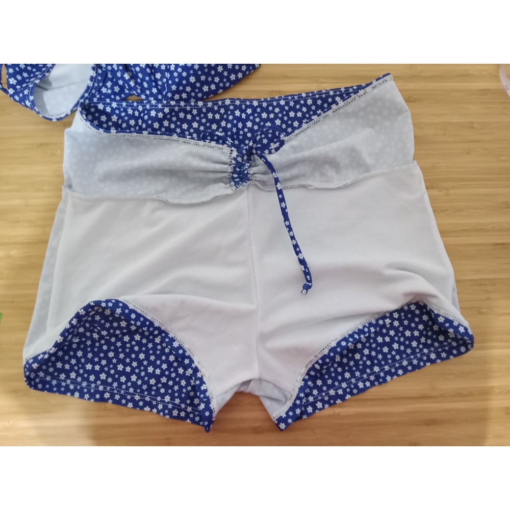 Blue Ditsy Floral Ruched Bikini Set Two Piece Swimsuit Medium Removeable cups‎ - Picture 3 of 6
